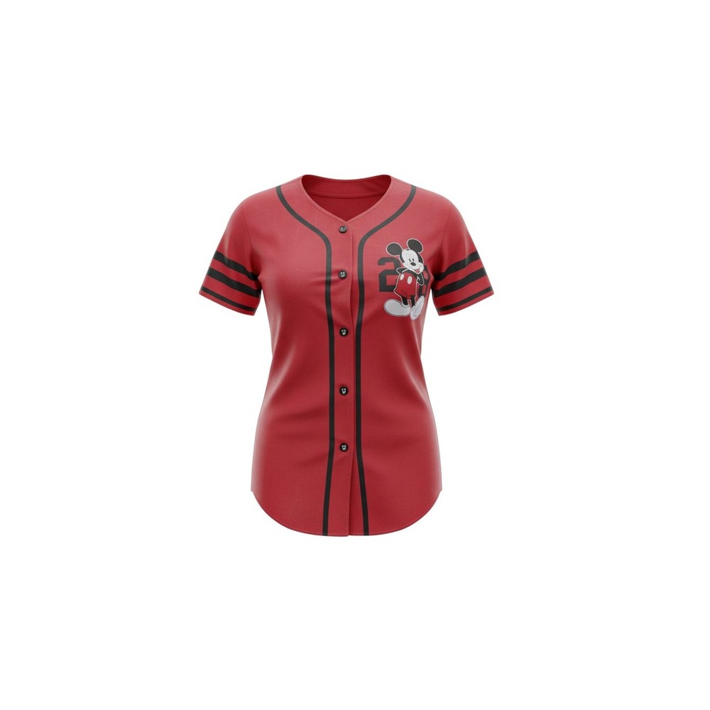Disney Baseball Jersey Womens Small Red Mickey Mouse 28 Graphic Mesh Top